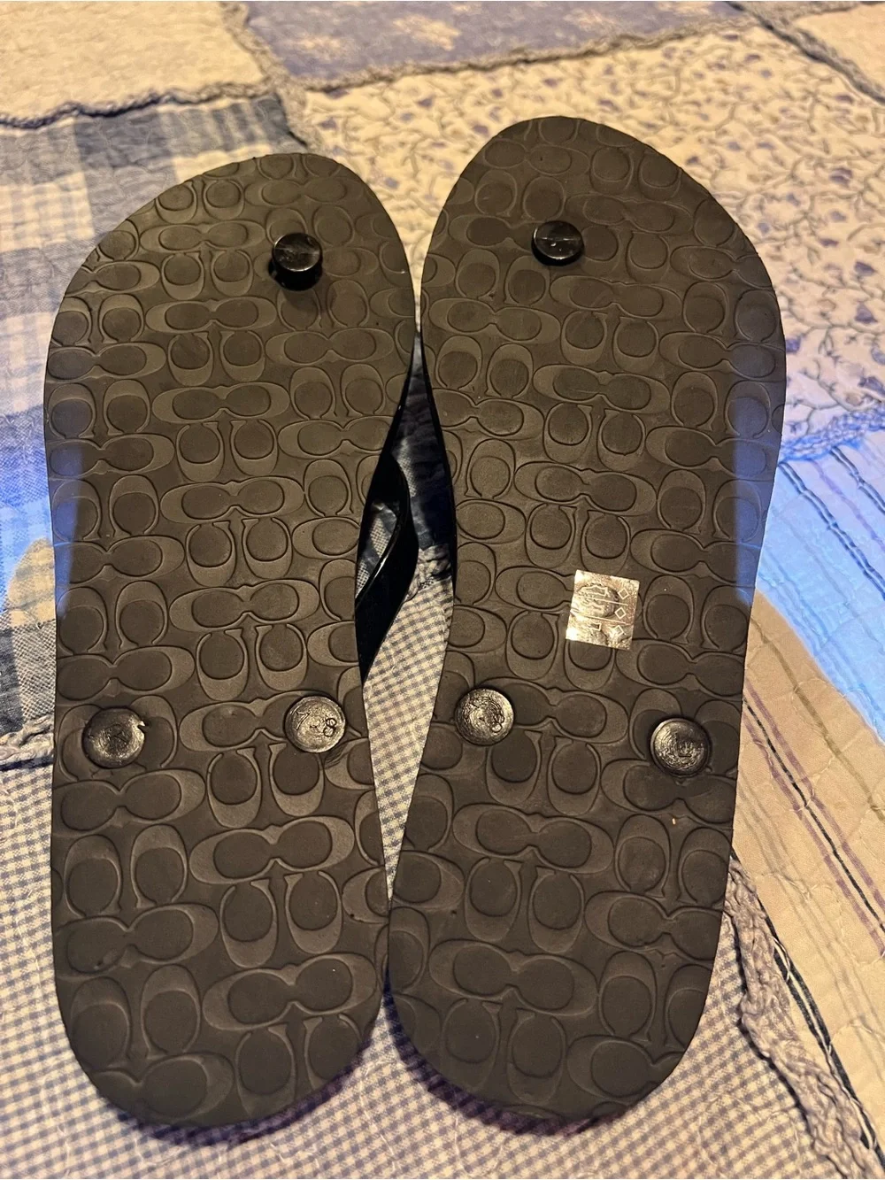 Coach Black Flip Flops with Pink and White Star Print - Picture 5 of 6